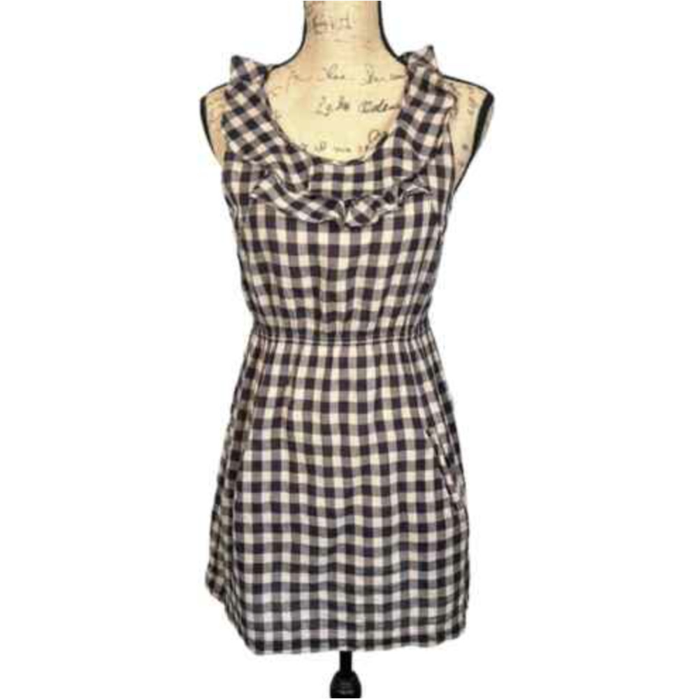 Anthropologie Edme & Esyllte Gingham Plaid Mini Dress with Ruffles • Size 8 🗣